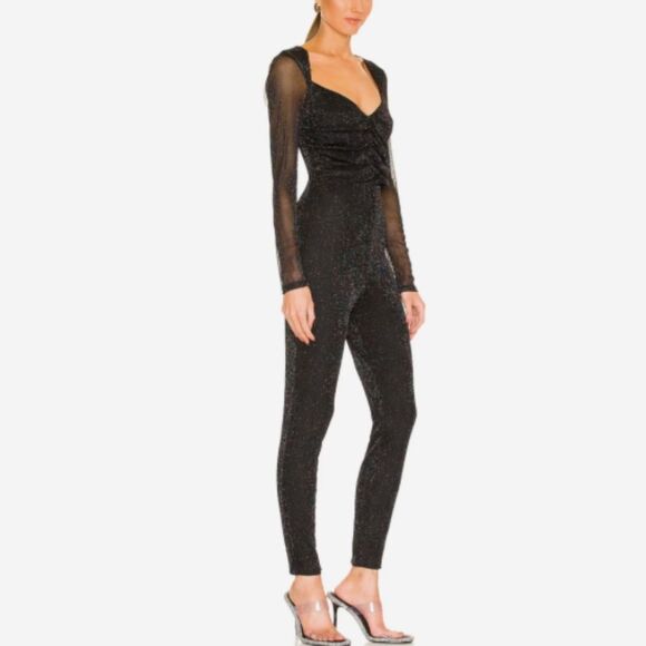 Revolve NBD Sienna Catsuit Black Jumpsuit small Glitter Designer NEW - Picture 3 of 6